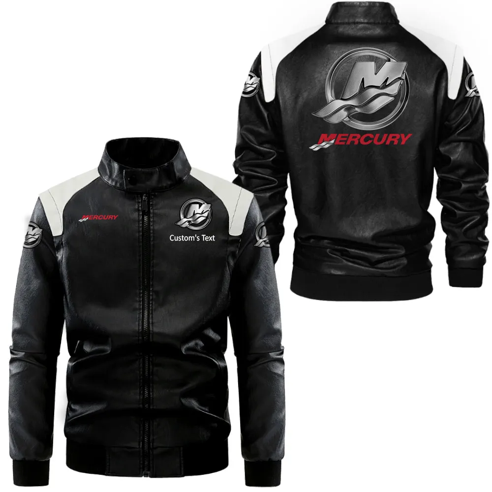 Marine Engine Black And White Leather Jacket, Streetwear Strength Leather Style CAR080