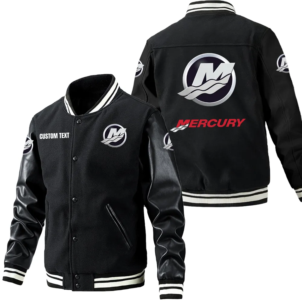 Watercraft Motor Leather Baseball Jacket, Motorcycle Pride Leather Style Car180 - Black