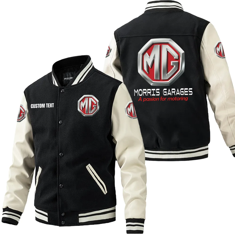 Iconic British Ride Leather Baseball Jacket, Car Culture Varsity Leather CAR180 - Black White