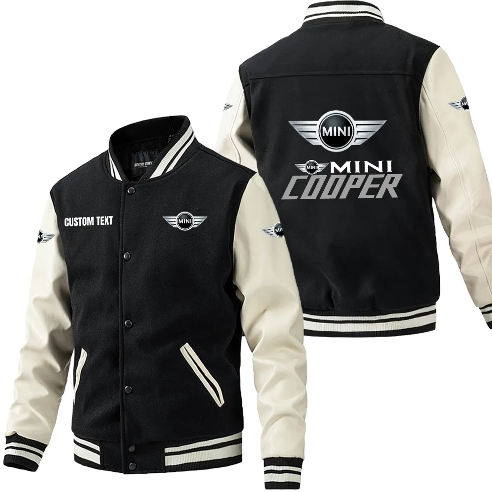 Fun Ride Car Leather Baseball Jacket, Leather Jacket for Gearheads CAR180 - Black White