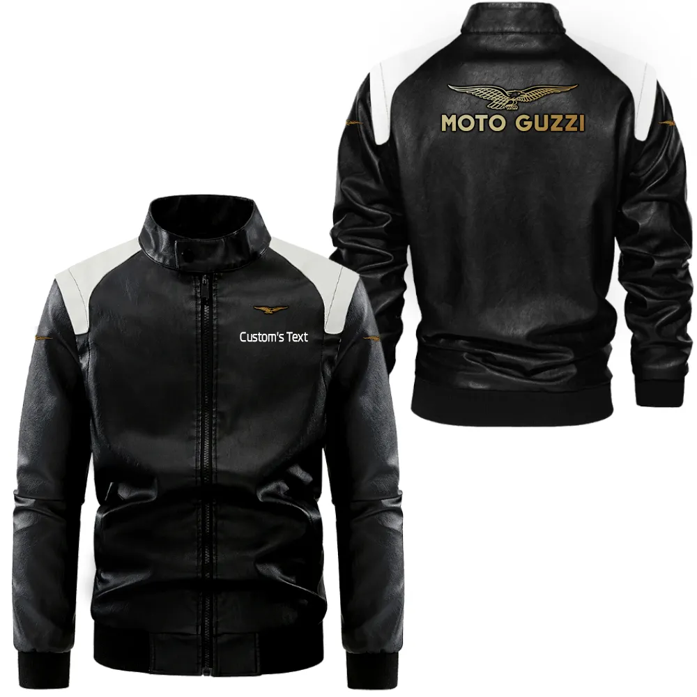 Italian Motorcycle Brand Black And White Leather Jacket, Black and White Roadwear CAR080