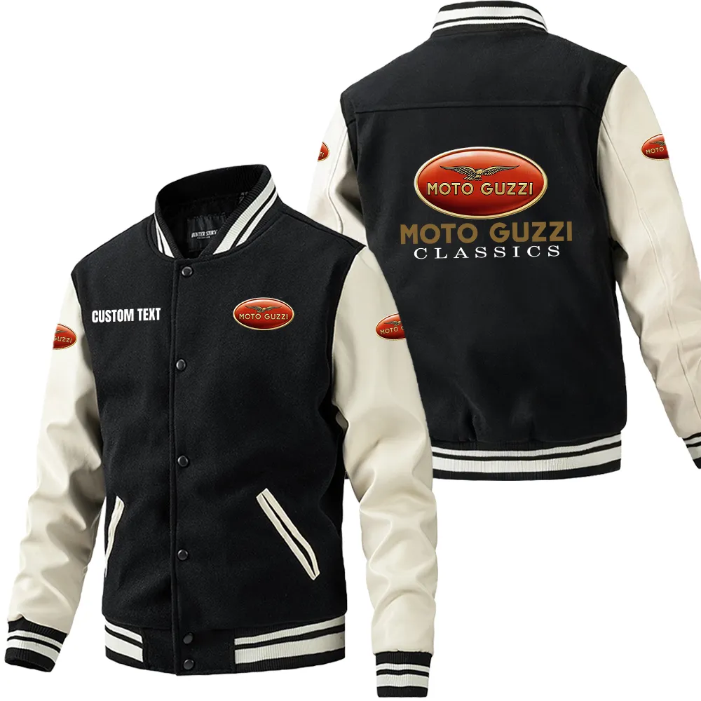 Historic Motorcycle Brand Leather Baseball Jacket, Rugged Varsity Leather Style CAR180 - Black White