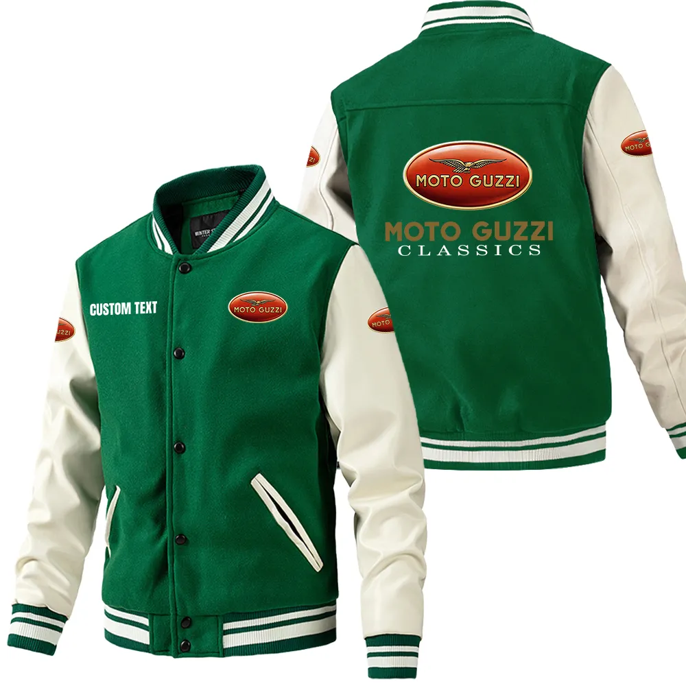Iconic Road Bike Leather Baseball Jacket, Bold Rider Leather Jacket CAR180 - Green