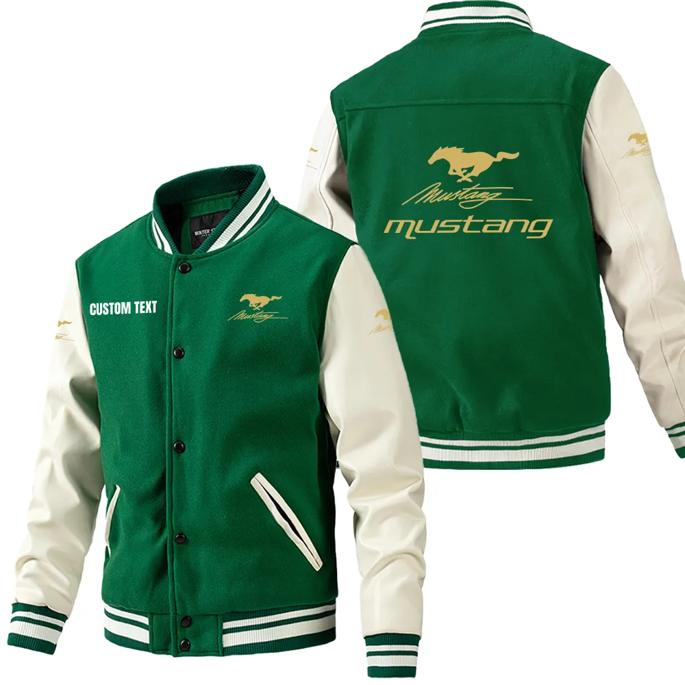 Strong Motion Leather Baseball Jacket, Streetwear Leather for Riders CAR180 - Green