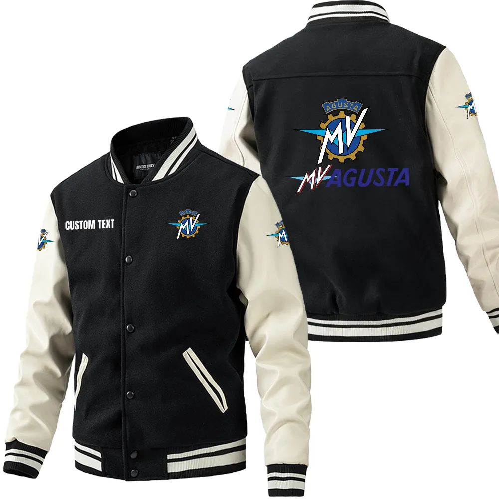 Track-Ready Motorcycle Leather Baseball Jacket, Leather Jacket Road Spirit CAR180 - Black White