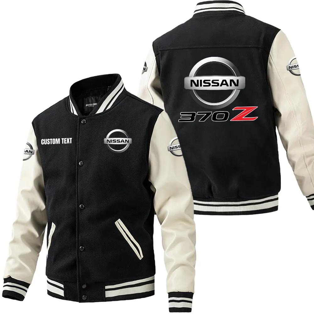 Racing Motion Leather Baseball Jacket, Rugged Gearhead Leather Style CAR180 - Black White