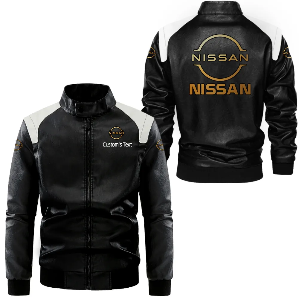 Mid-Size Sedan Black And White Leather Jacket, Car Culture Leather Jacket CAR080