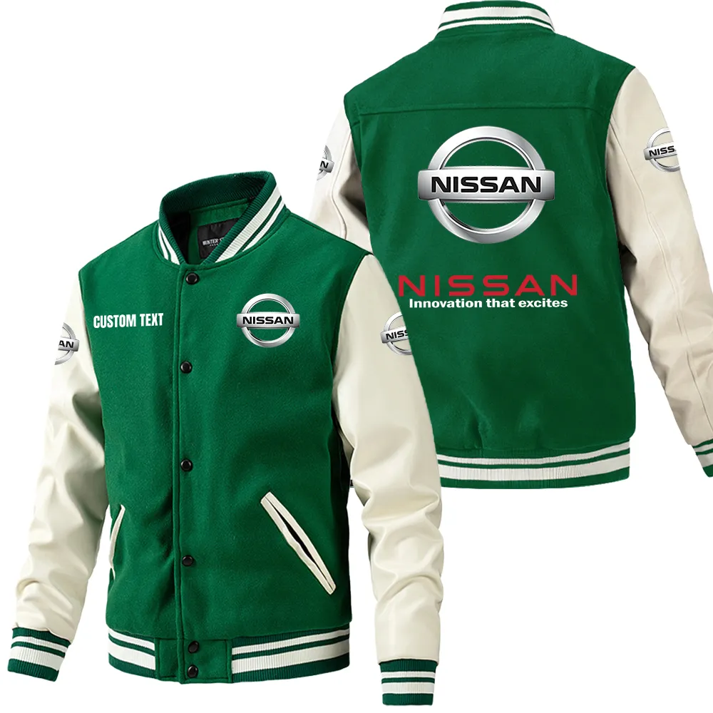Family Sedan Leather Baseball Jacket, Rugged Varsity Leather Style CAR180 - Green