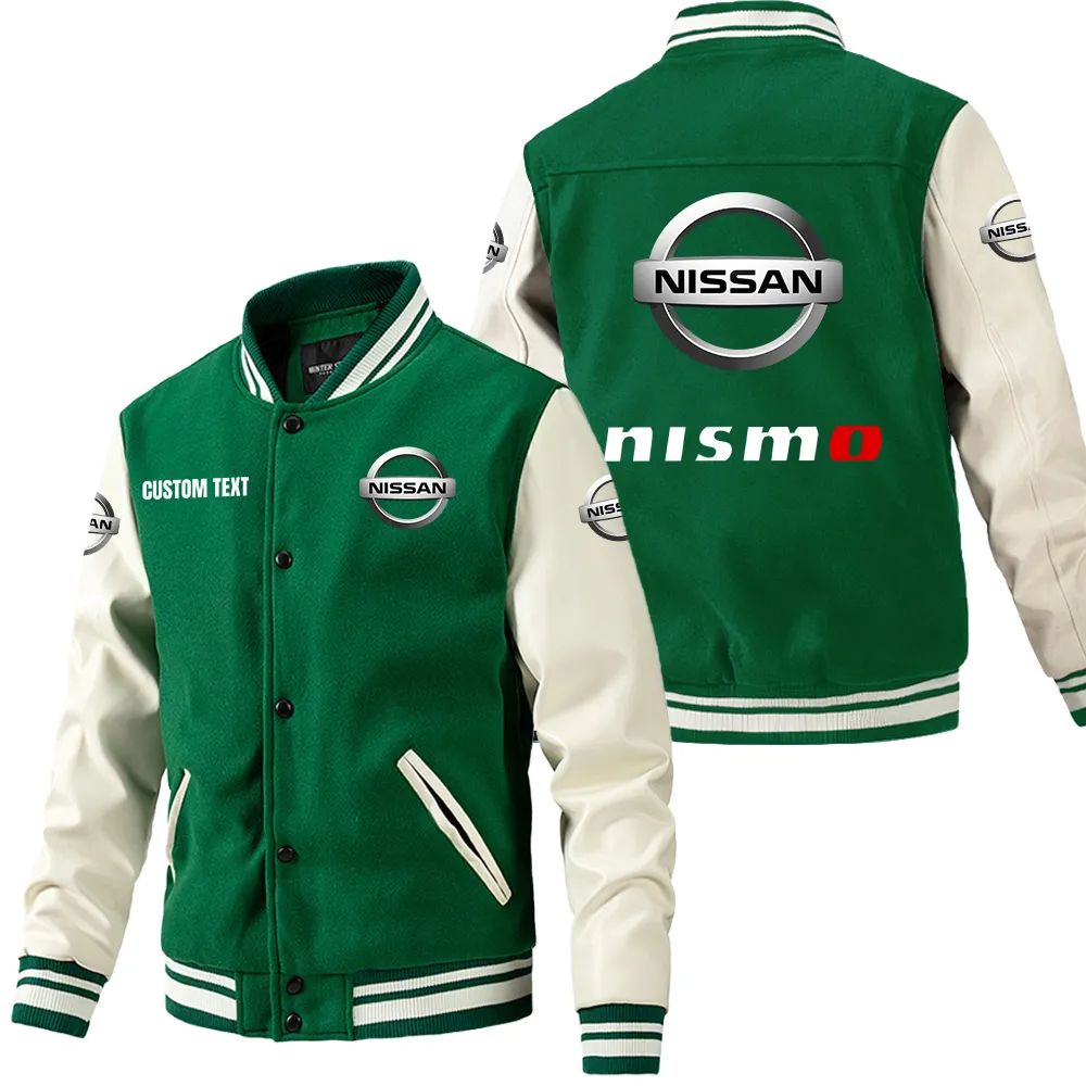 Strong Fit Leather Baseball Jacket, Classic Varsity Leather Jacket Car180 - Green