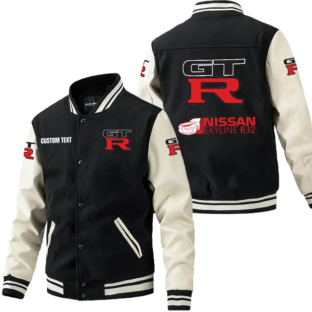 Speed Spirit Leather Baseball Jacket, Road Life Leather Jacket CAR180 - Black White