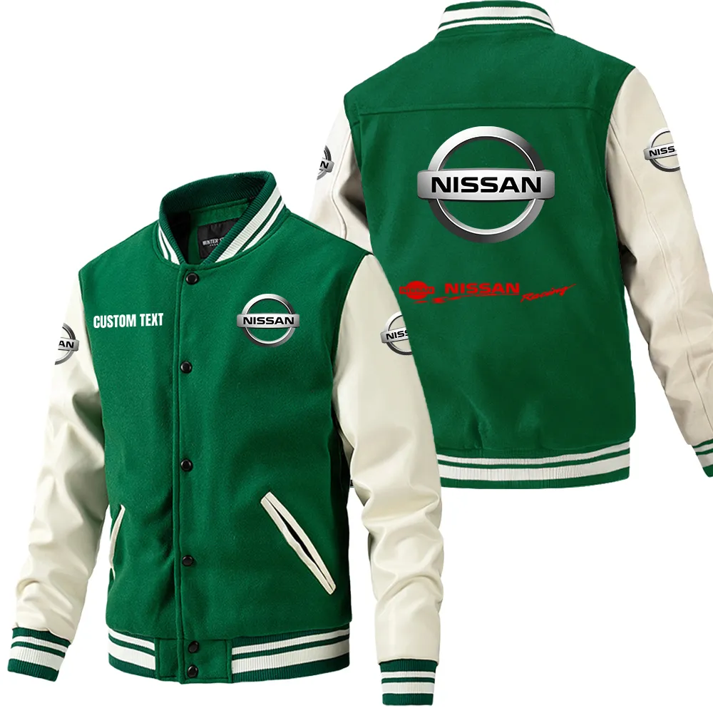 Speed Motion Leather Baseball Jacket, Car Lover's Leather Jacket CAR180 - Green