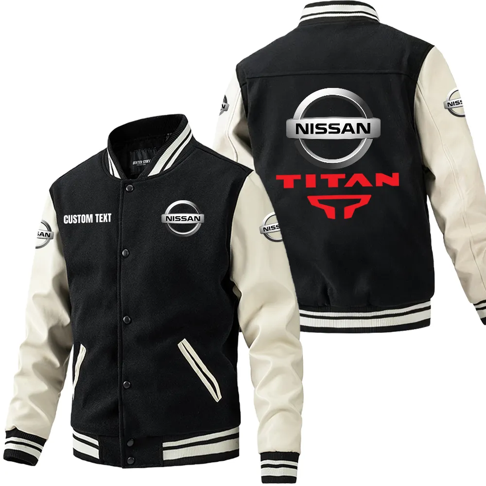 Work Energy Leather Baseball Jacket, Bold Rider Varsity Jacket CAR180 - Black White