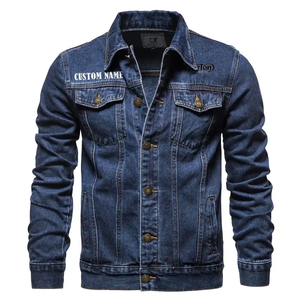 Heritage Motorcycle Denim Jacket, Auto-Inspired Denim Look CAR190 - Dark Blue