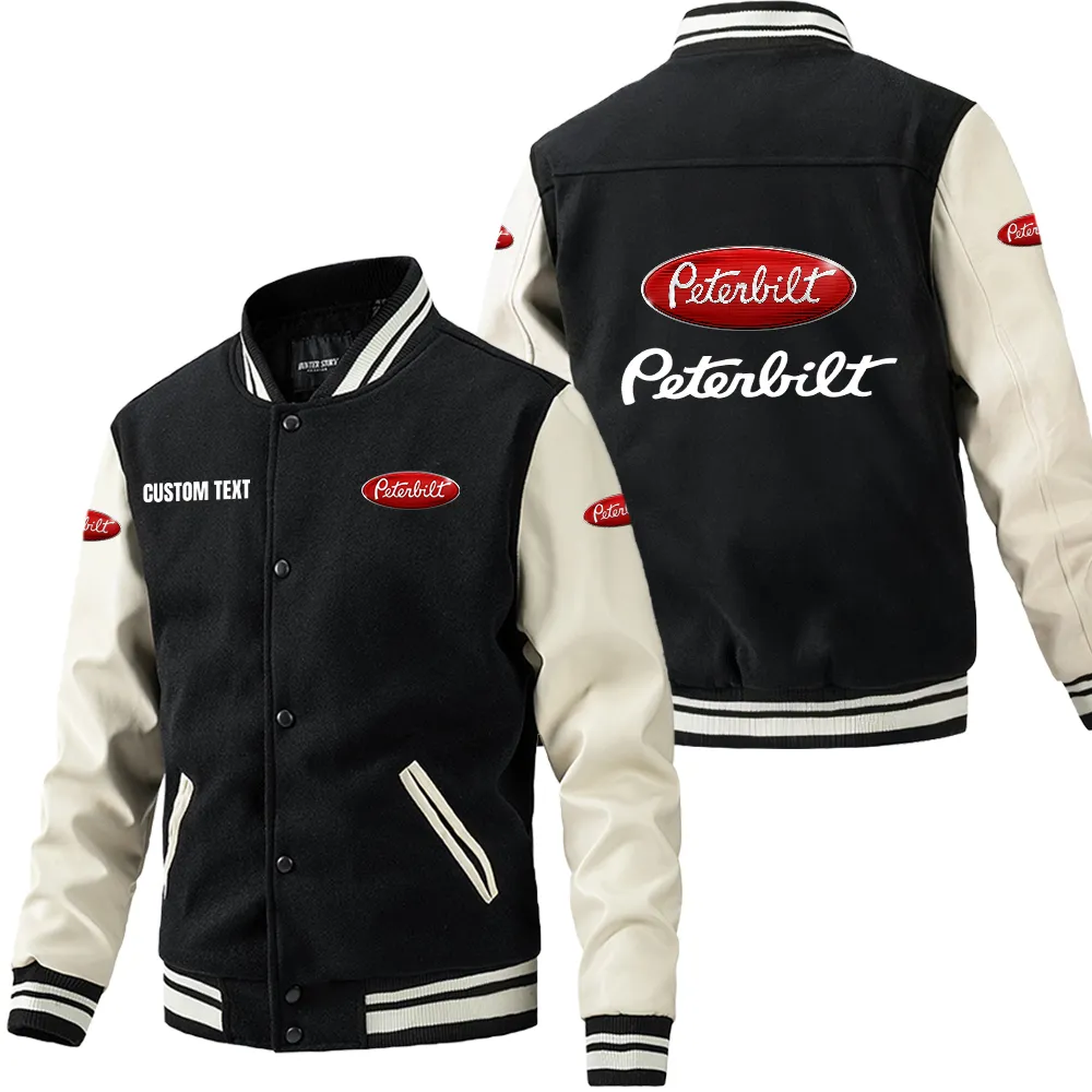 Freight Truck Leather Baseball Jacket, Streetwear Leather for Riders CAR180 - Black White