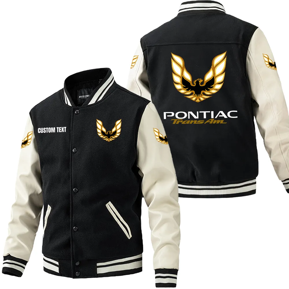 Retro Drive Leather Baseball Jacket, Garage Style Leather Jacket CAR180 - Black White