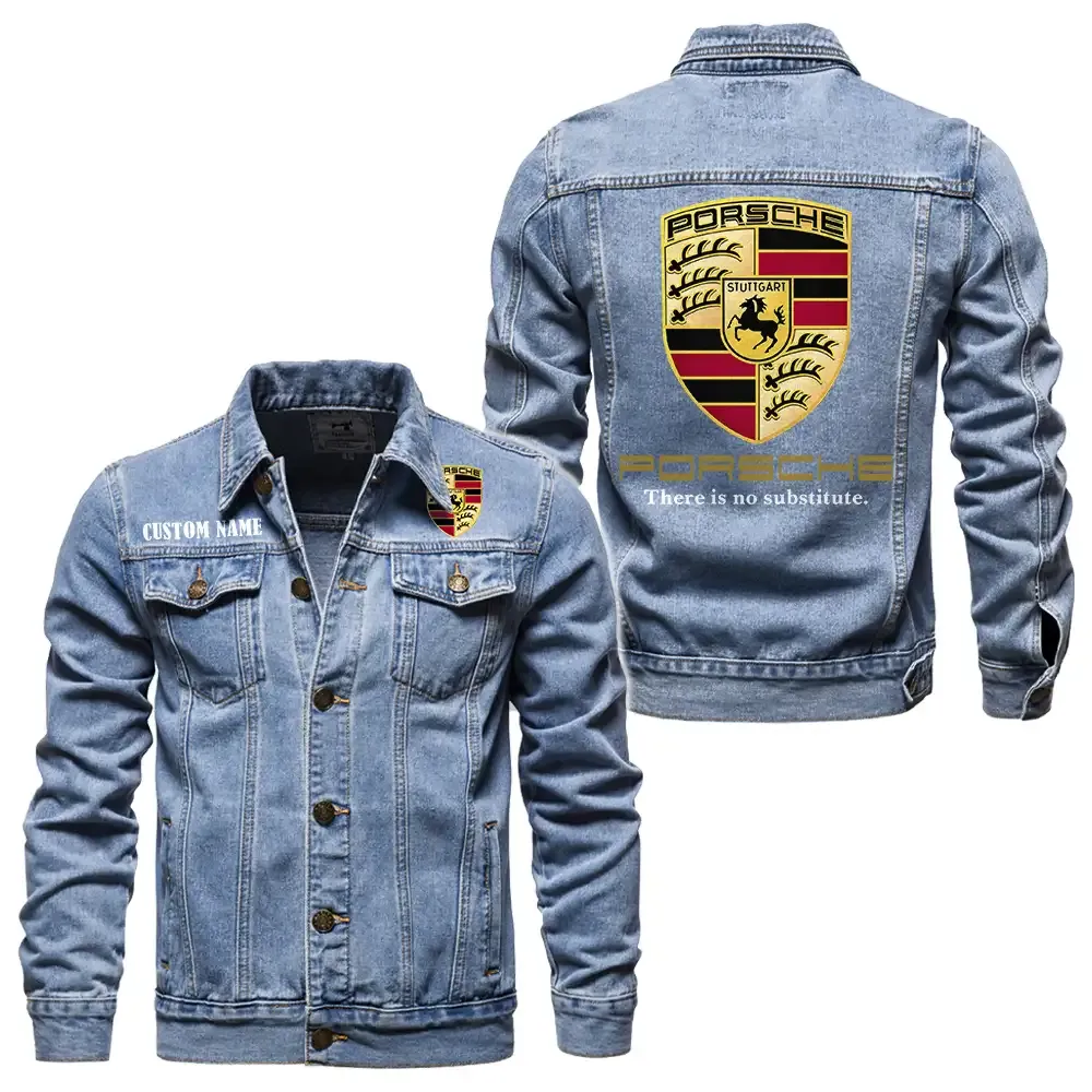 Racing-Inspired Vehicle Denim Jacket, Street Spirit Denim Jacket CAR190 - Light Blue