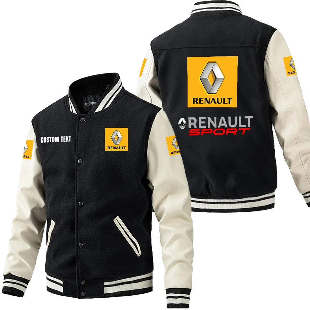 European Automobile Leather Baseball Jacket, Varsity Spirit Rider Style CAR180 - Black White
