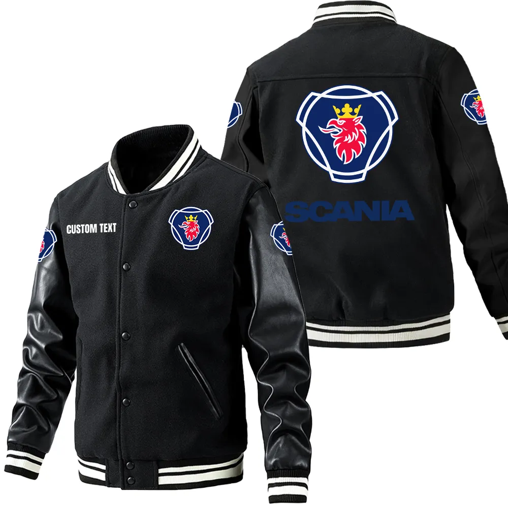 Transport Vehicle Leather Baseball Jacket, Car Culture Varsity Leather CAR180 - Black