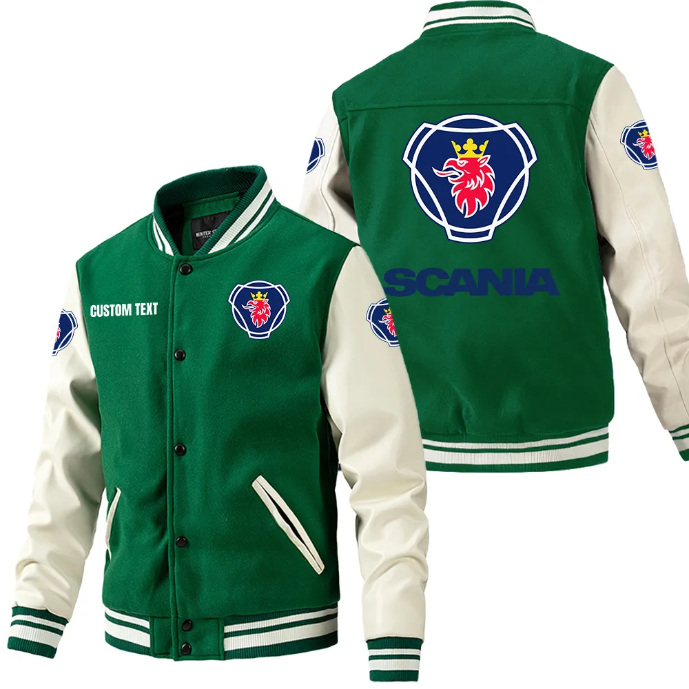 Freight Truck Leather Baseball Jacket, Rugged Gearhead Leather Style CAR180 - Green