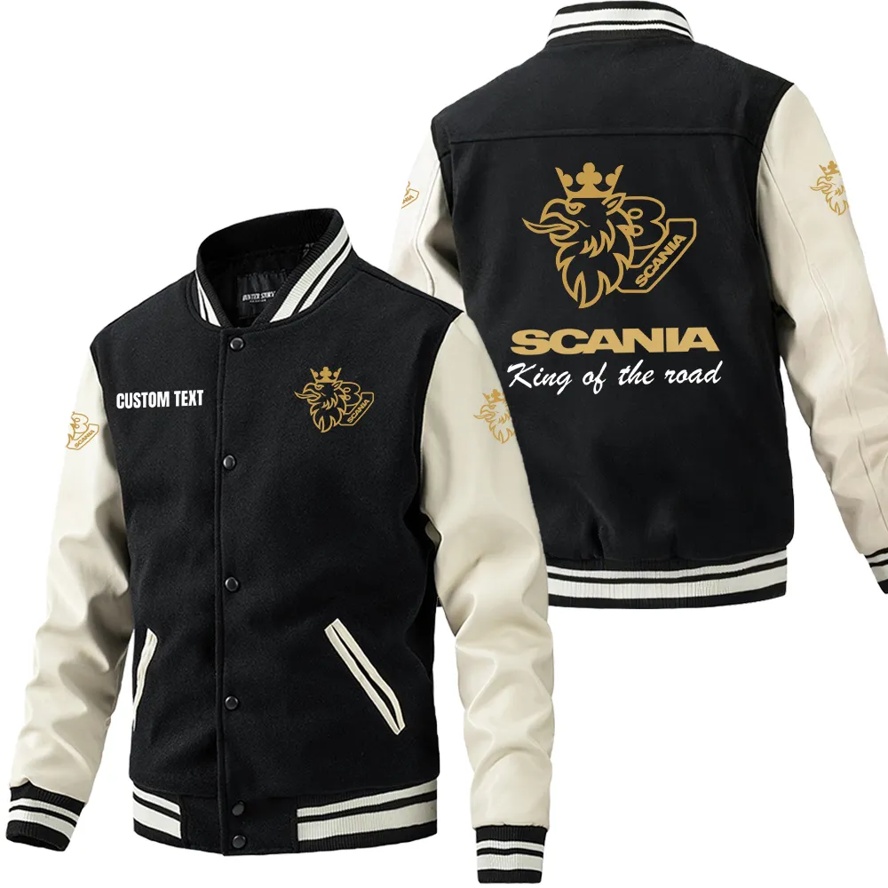 Lifestyle Fit Leather Baseball Jacket, Bold Rider Varsity Jacket CAR180 - Black White