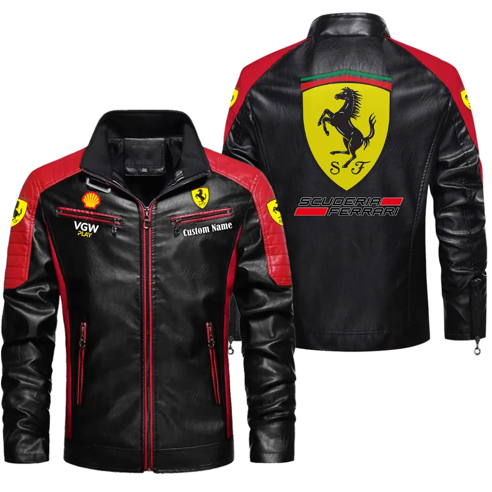 Italian Racing Legend Men's Pu Leather Jacket, Classic PU Leather Jacket CAR040 - Red