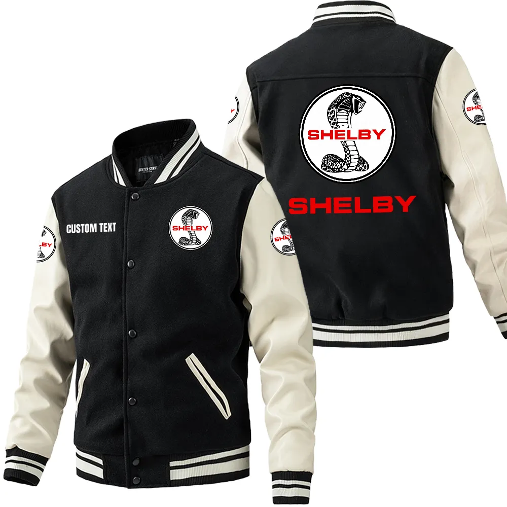 Retro-Inspired Car Leather Baseball Jacket, Car Lover's Leather Jacket CAR180 - Black White