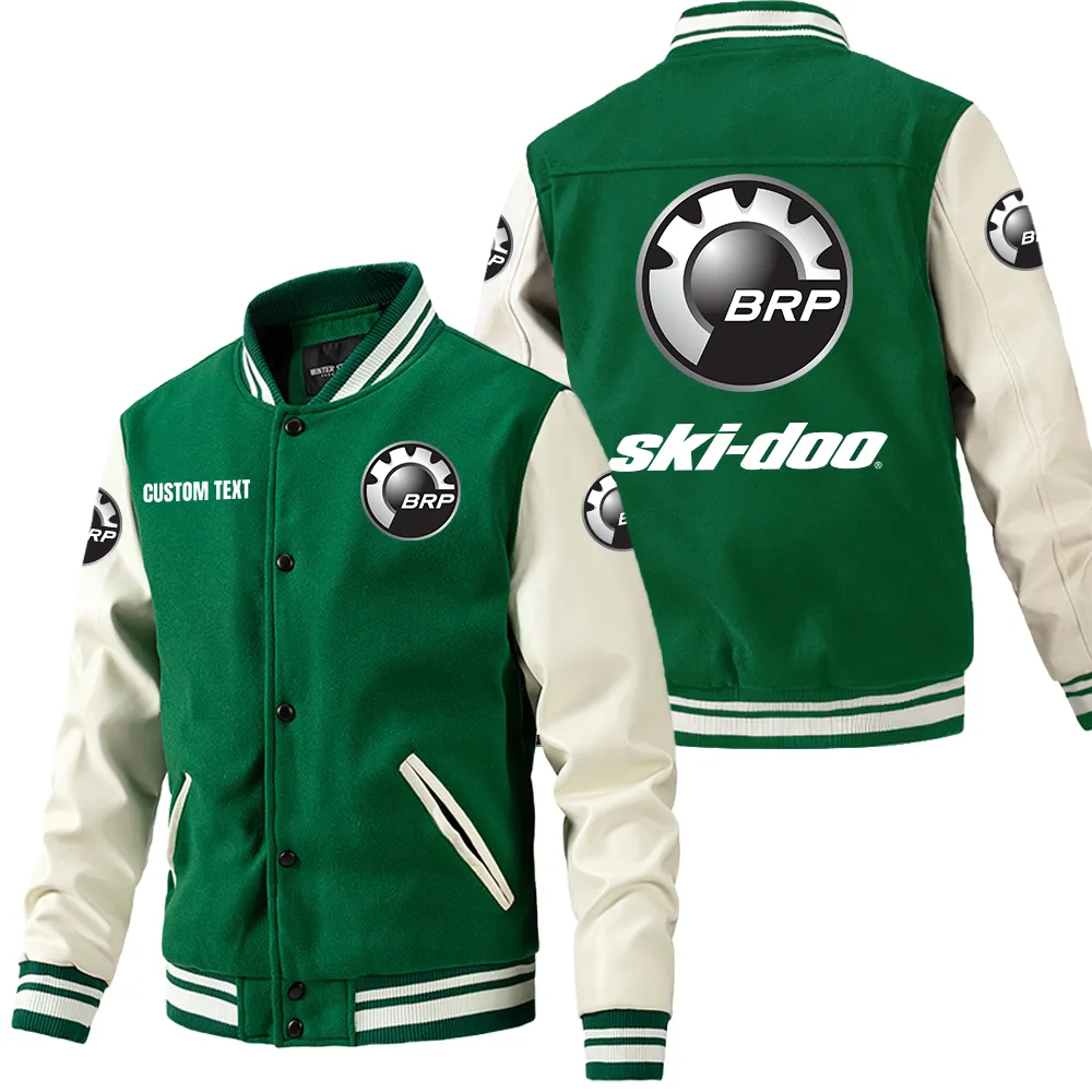 Snowmobile Leather Baseball Jacket, Performance Varsity Leather Look CAR180 - Green