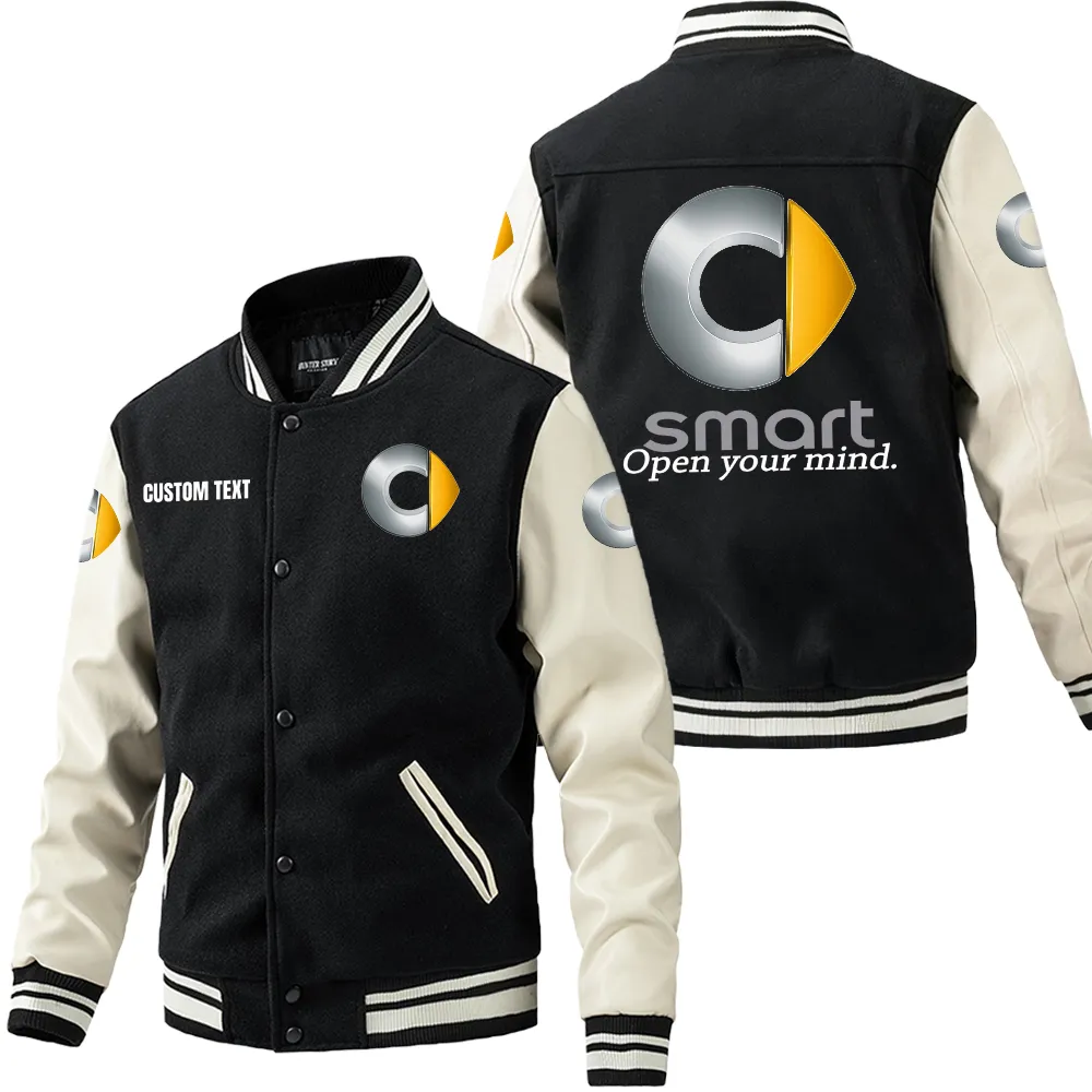Lightweight Auto Leather Baseball Jacket, Leather Jacket for Gearheads CAR180 - Black White