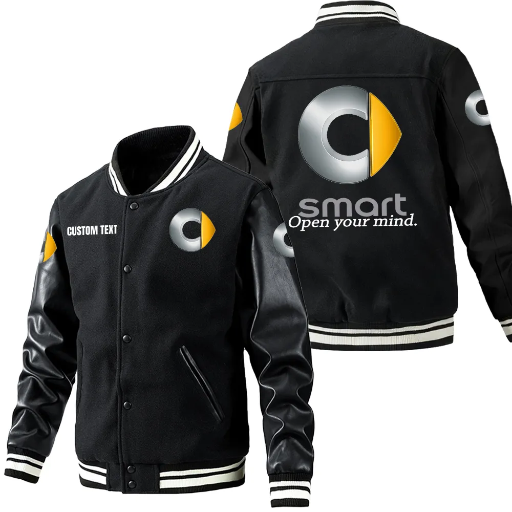 Practical Small Car Leather Baseball Jacket, Street-Ready Leather Jacket CAR180 - Black