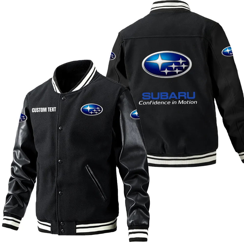 Rally-Inspired Vehicle Leather Baseball Jacket, Garage Life Leather Jacket CAR180 - Black