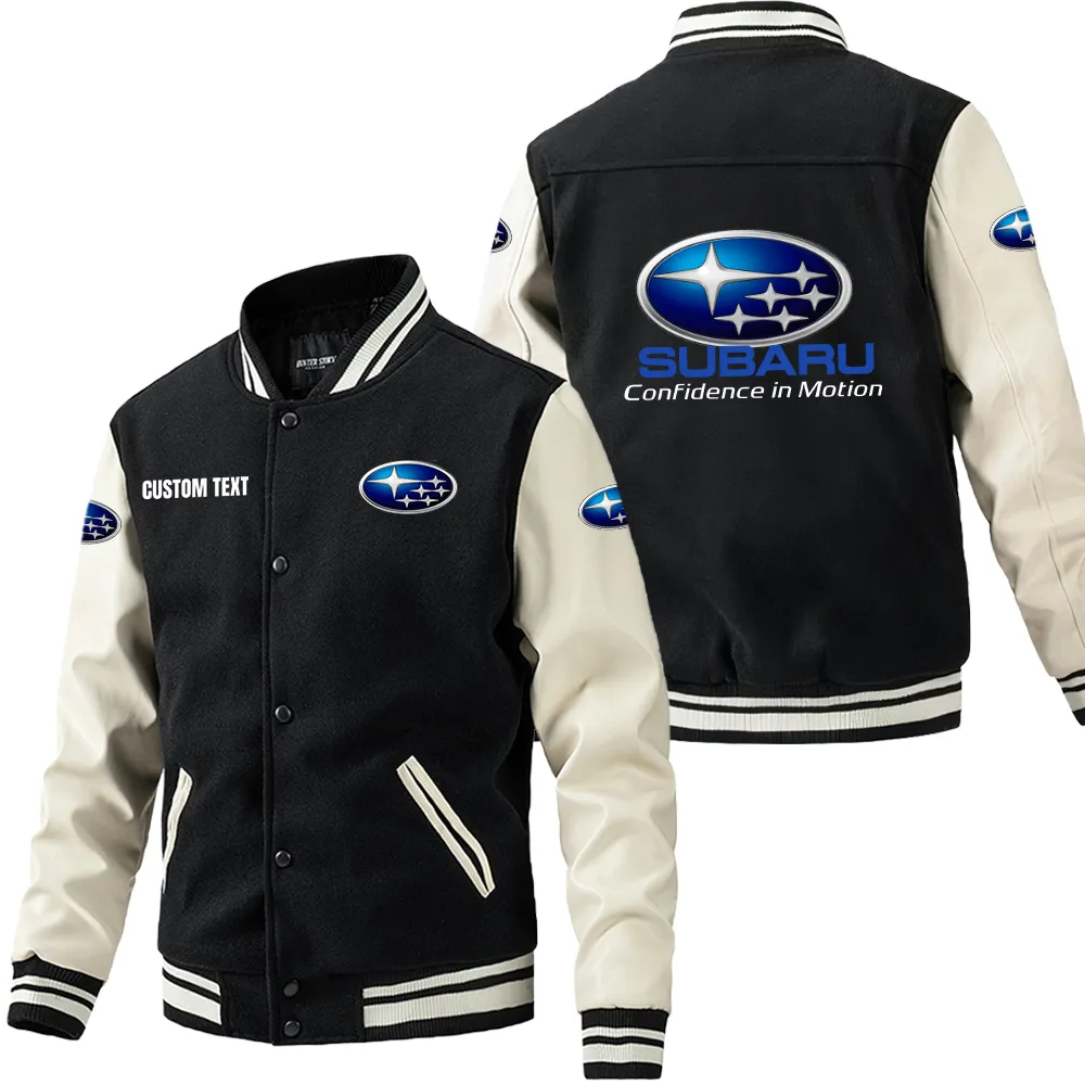 Touring Sedan Leather Baseball Jacket, Garage Life Leather Jacket CAR180 - Black White