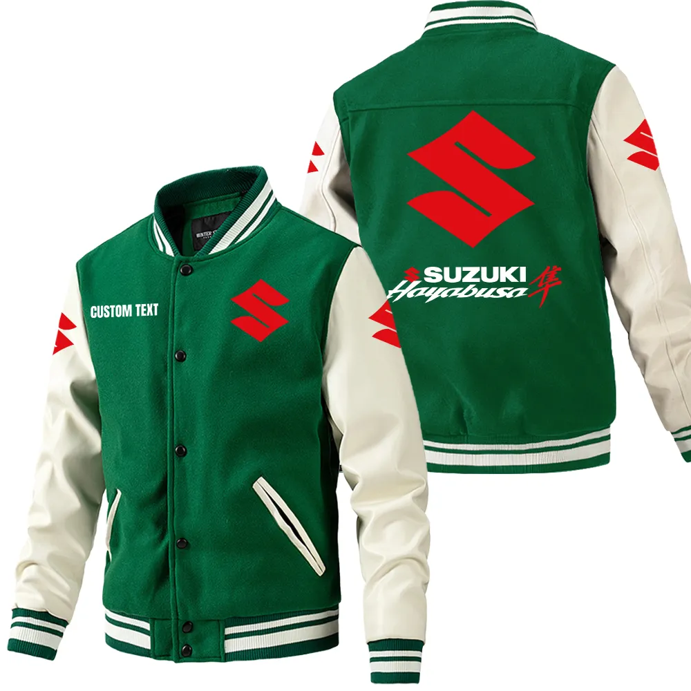 Performance Fit Leather Baseball Jacket, Rugged Varsity Leather Style CAR180 - Green