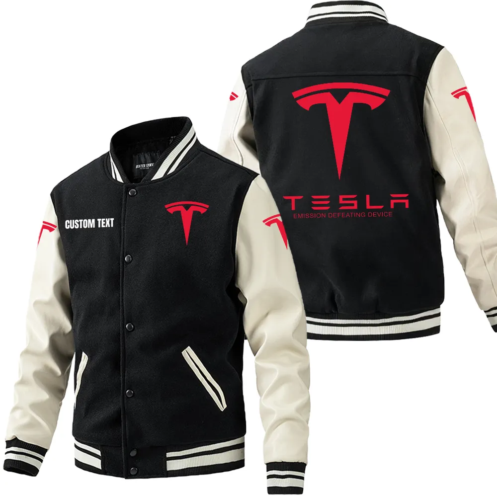 Strong Spirit Leather Baseball Jacket, Rugged Gearhead Leather Style CAR180 - Black White