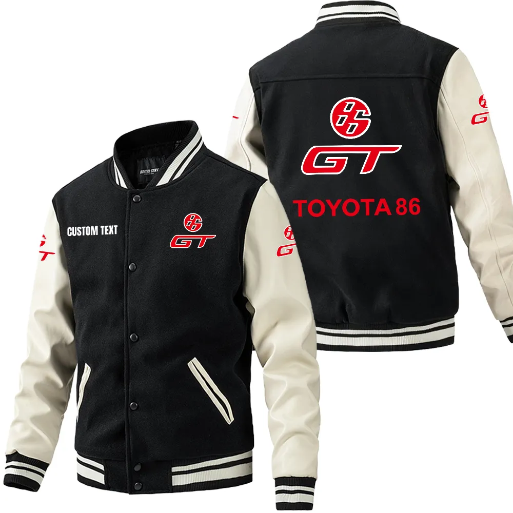 Built Fast Leather Baseball Jacket, Classic Varsity Leather Jacket CAR180 - Black White