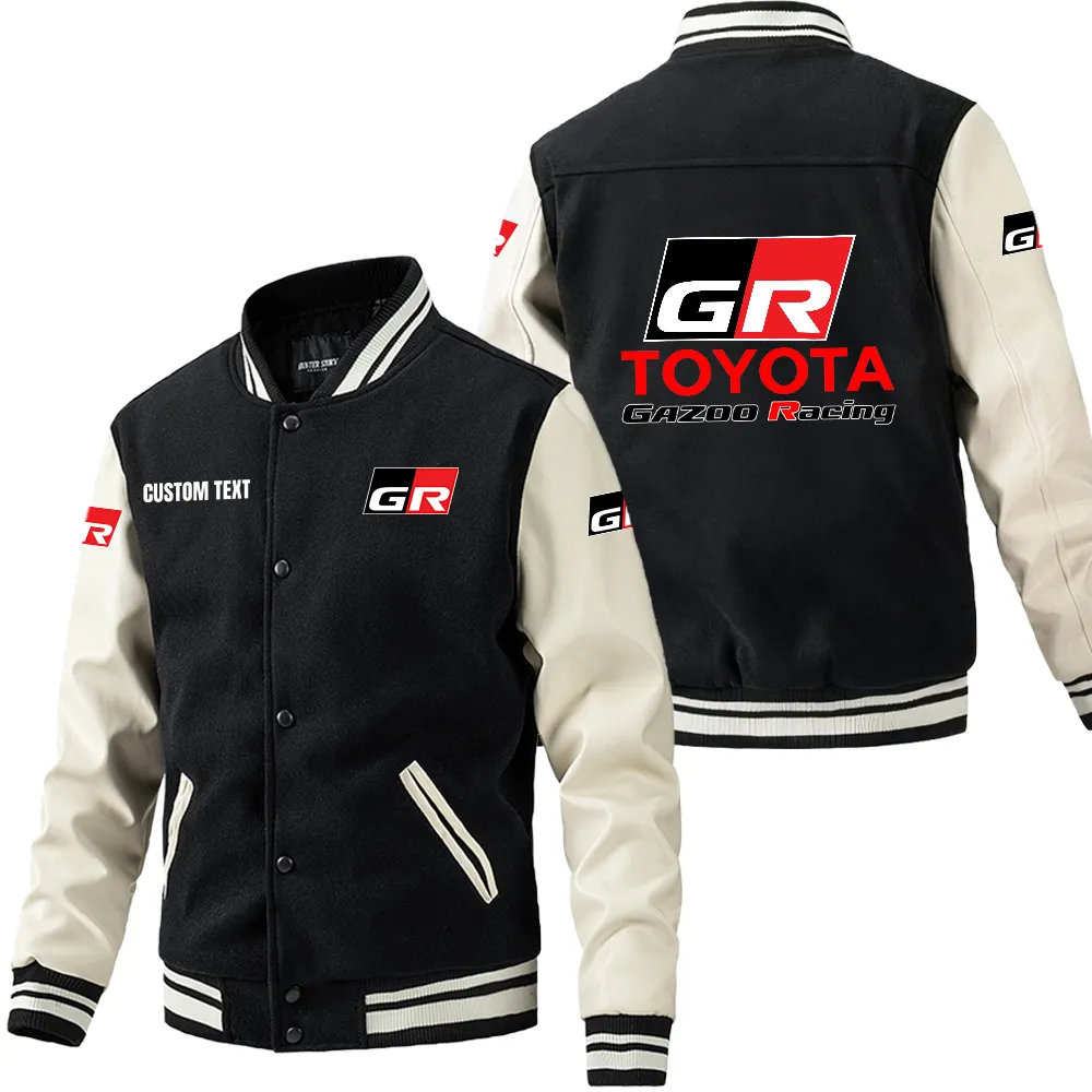 Engine Life Leather Baseball Jacket, Garage-Ready Varsity Leather CAR180 - Black White