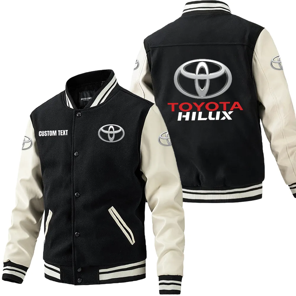 Pickup Truck Leather Baseball Jacket, Rugged Varsity Leather Style CAR180 - Black White
