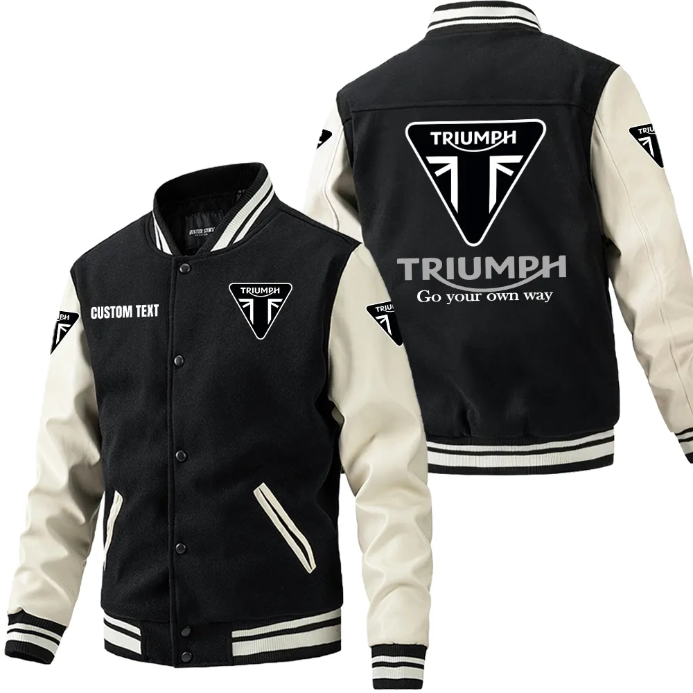 Retro Racer Leather Baseball Jacket, Durable Rider Leather Jacket CAR180 - Black White