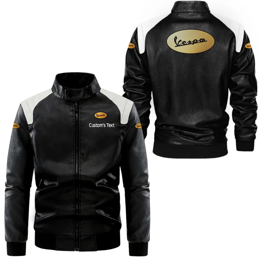 European Legend Black And White Leather Jacket, Car Culture Leather Jacket CAR080