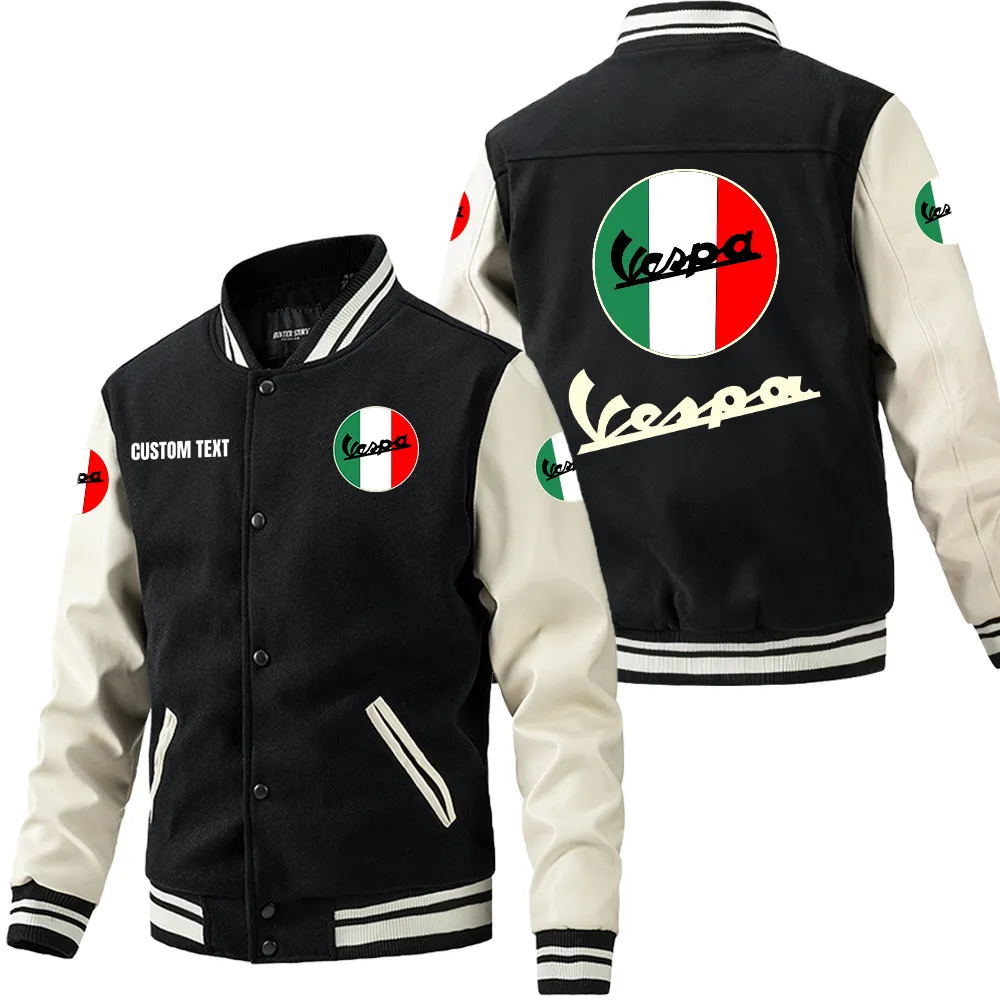Retro Ride Leather Baseball Jacket, Leather Jacket Road Spirit CAR180 - Black White