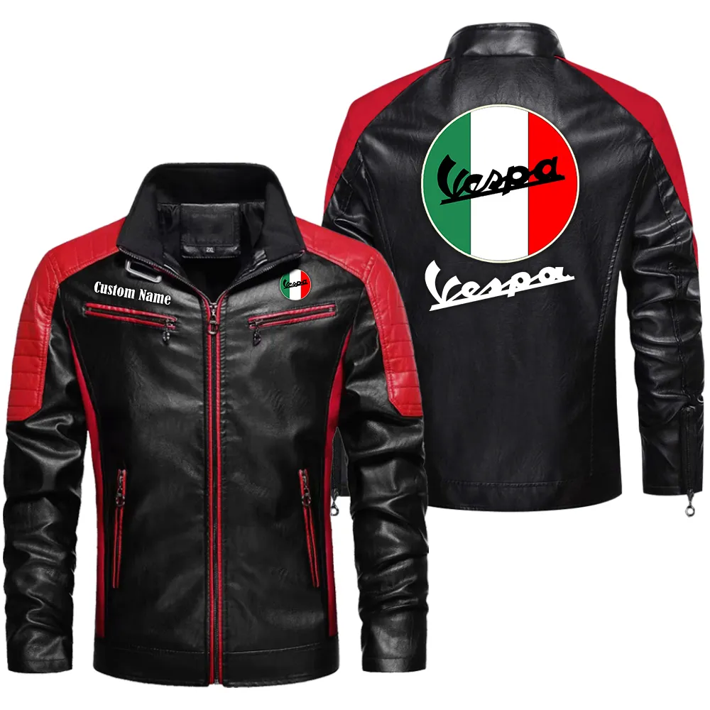 Long-Distance Bike Men's Pu Leather Jacket, Classic PU Leather Jacket CAR040 - Red