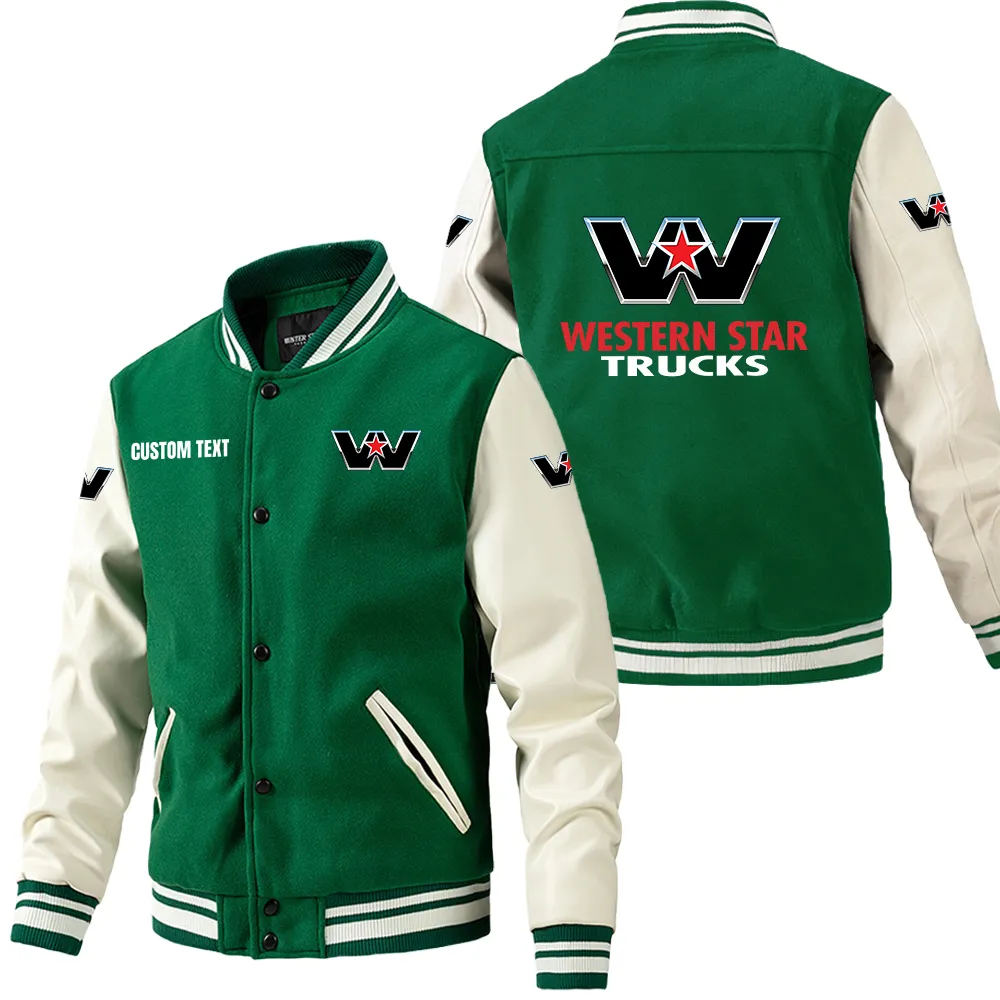 Transport Vehicle Leather Baseball Jacket, Leather Jacket for Gearheads CAR180 - Green