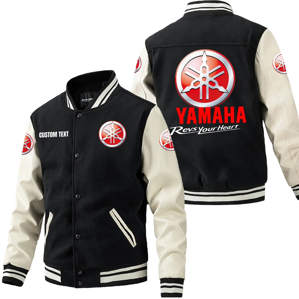 Sport Bike Leather Baseball Jacket, Performance Varsity Leather Look CAR180 - Black White