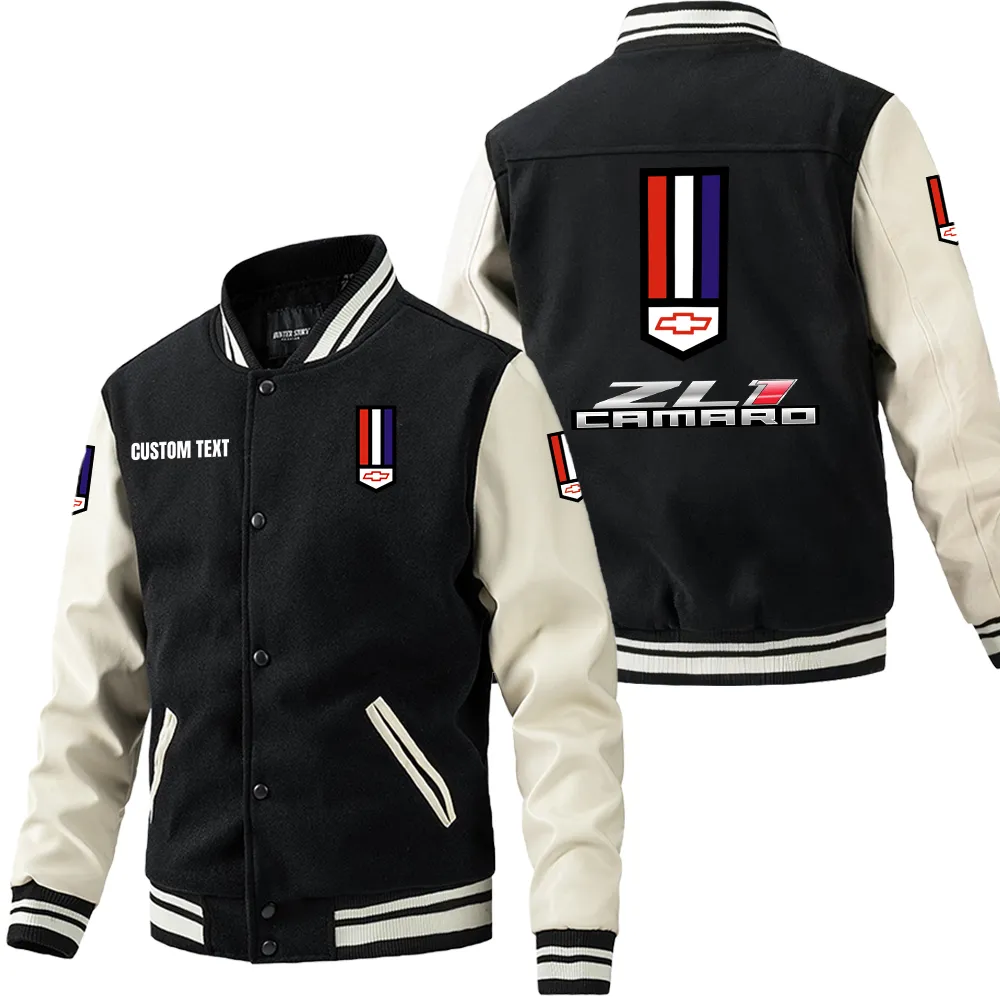 Road Spirit Leather Baseball Jacket, Leather Jacket Road Spirit CAR180 - Black White